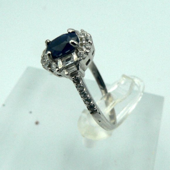 Sz 8 Genuine Kanchanaburi Blue Sapphire Halo Ring - Picture 2 of 6